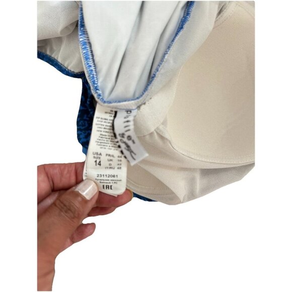 Profile By Gottex Petrol Blue Mehndi One Shoulder Ruffle Swimsuit Womens Size 14 - Picture 11 of 16